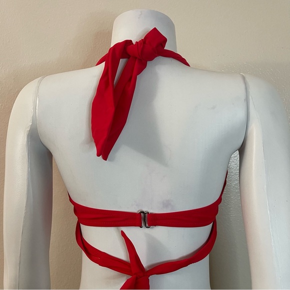 Red swimwear top leopard print bikini bottom two piece set - Picture 6 of 11